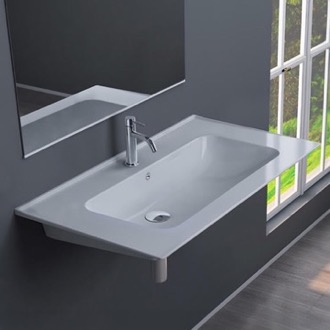 Bathroom Sink Rectangular White Ceramic Wall Mounted Sink CeraStyle 042200-U